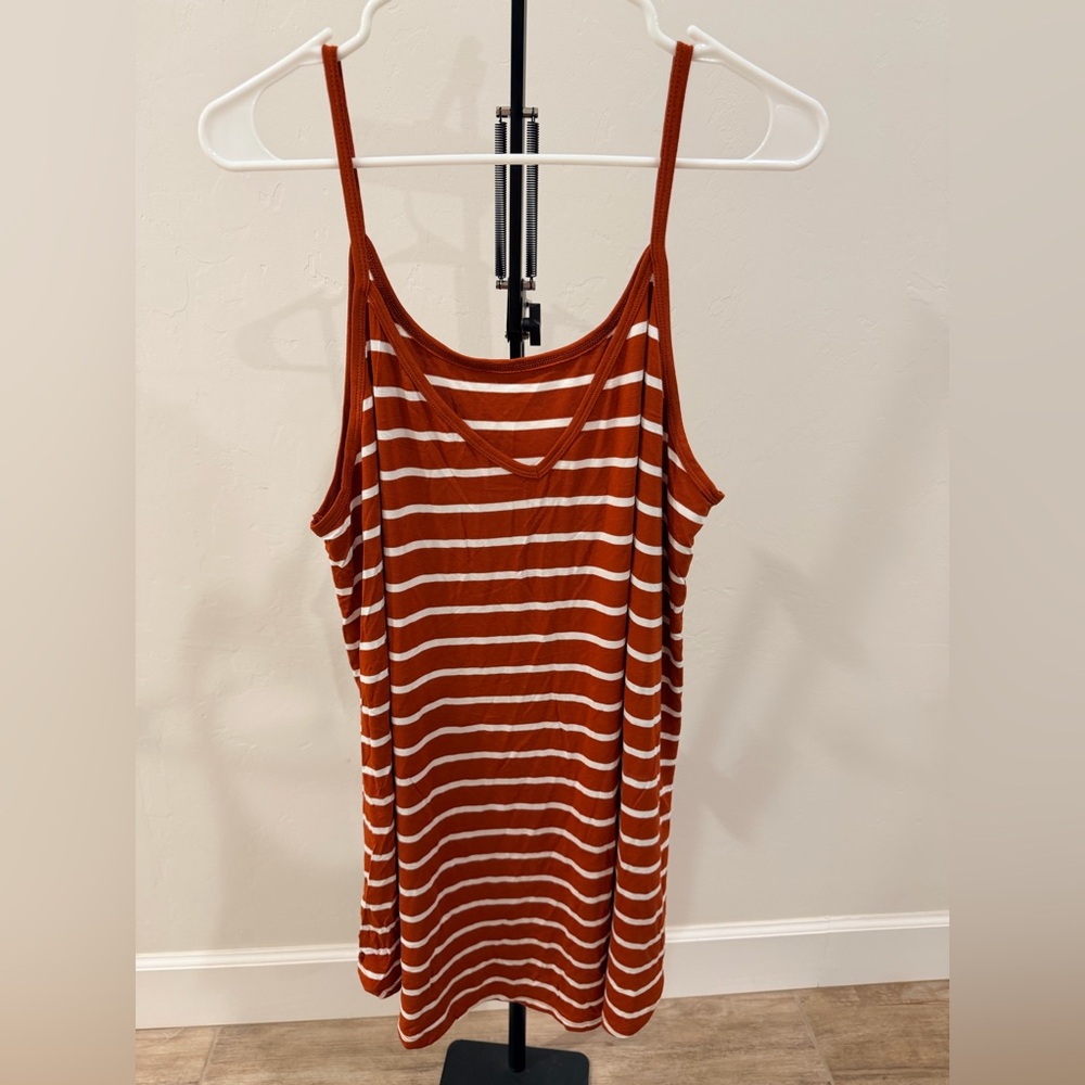 Zenana Premium NWOT Rust Stripe V-Neck Cami Tank Top Size 2X Soft Stretch Tunic
